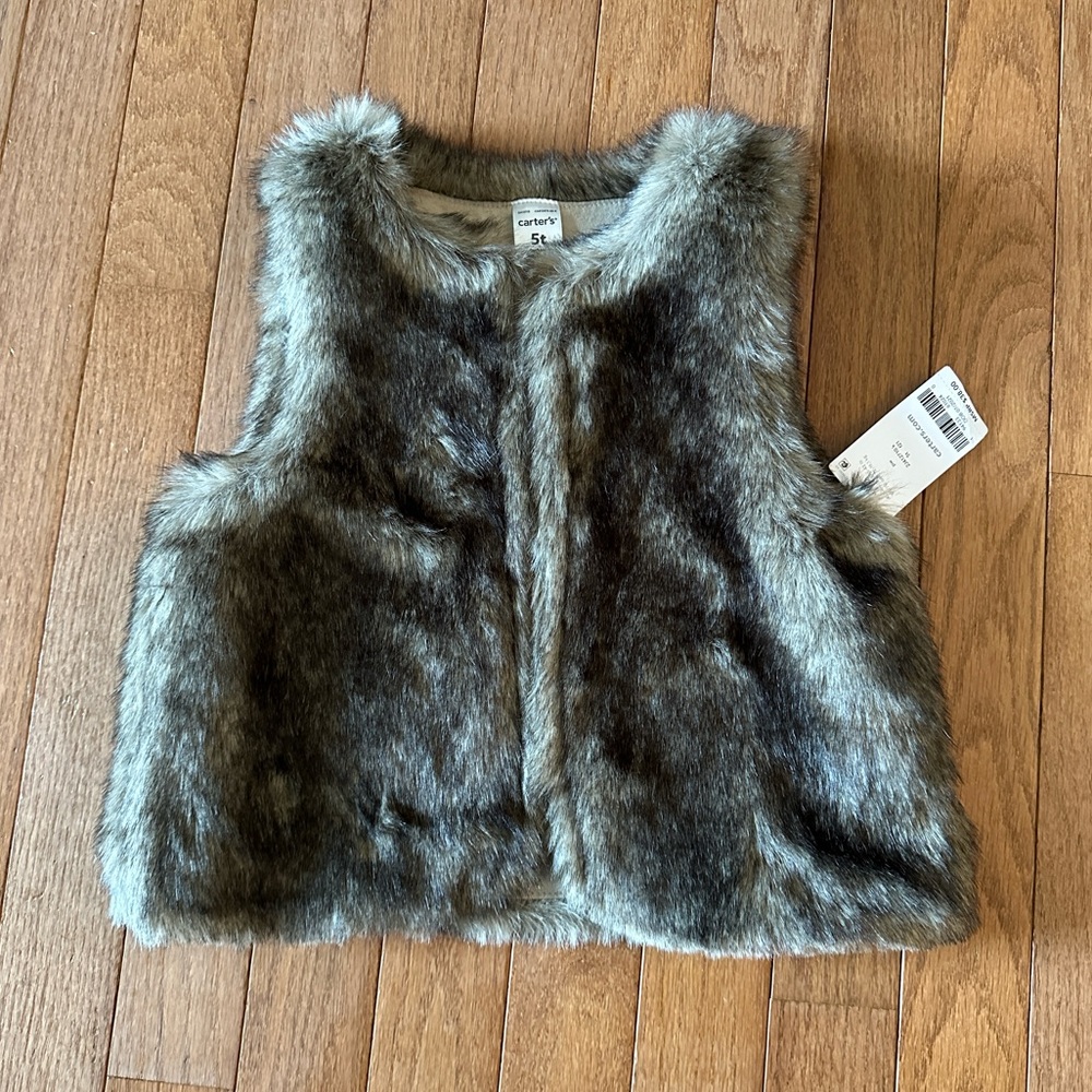 NWT Carters Faux Fur Brown Vest Sz 5T